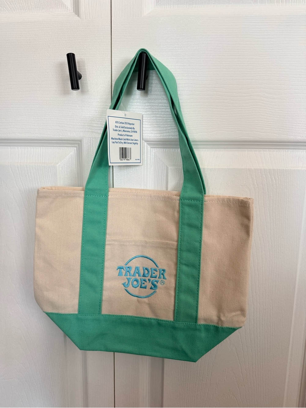 Trader Joe's Canvas Mini Tote Bags with Blue or Green Accents - Picture 2 of 3